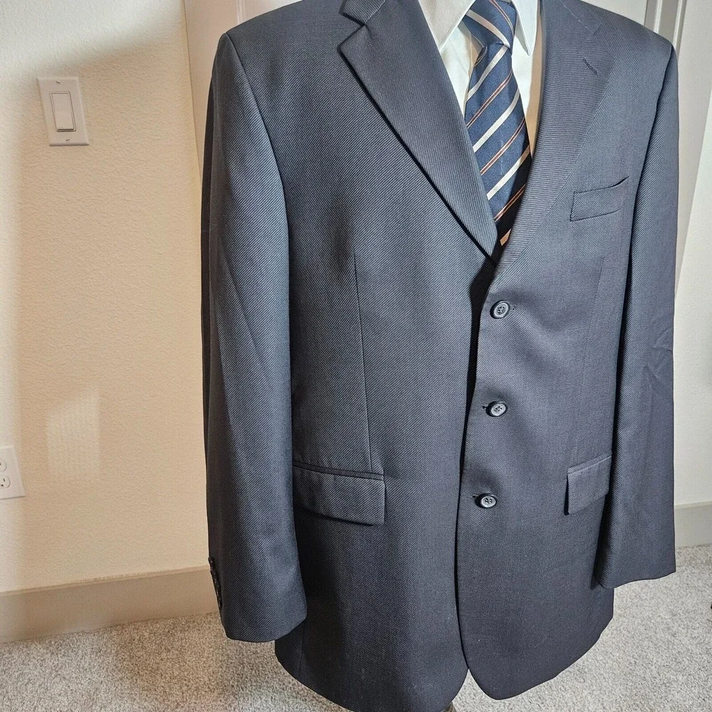 Ralph Lauren Suit Blazer Sport Coat Men 44L 100% Wool Textured‎ Gray